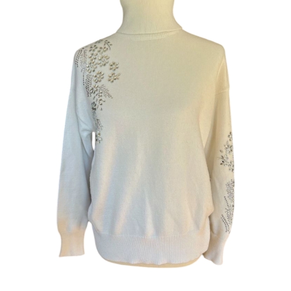 Truth By Republic White Turtleneck Rhinestone Embellished Cozy Soft Sweater Sz S - Picture 6 of 14